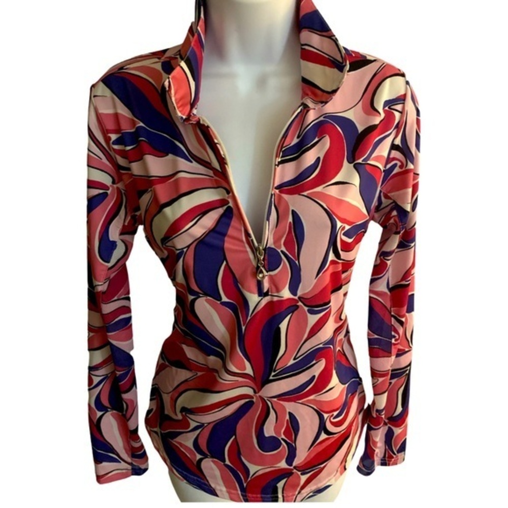 San Soleil UPF 50 Quarter Zip Top / S navy , pink. , nylon spandex